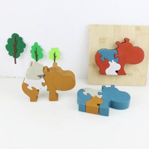 China Silicone and wooden jigsaw puzzle standing animal hippo puzzle kid toys for child playing supplier