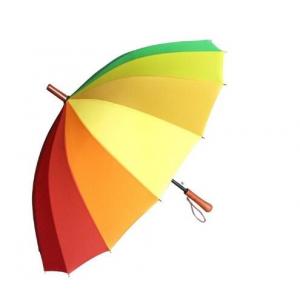 Wooden Handle Rainbow Coloured Umbrella Durable Fabric 14 Ribs 105cm Length