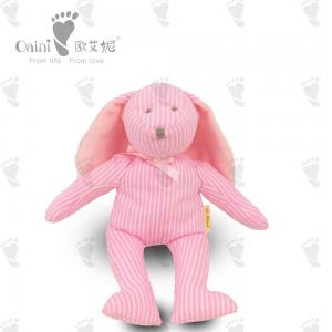 OAINI OEM ODM Pink Plush Stripe Bunny Toy EN71 Loveable  Soft Sitting Animal Toy Huggable Soft Rabbit Toy