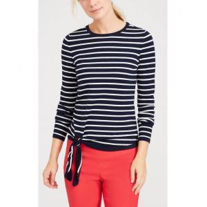 China WOMEN'S 54% COTTON/44% MODAL/2% SPANDEX PULLOVER KNITTED STRIPE SWEATER WITH TIE FRONT supplier