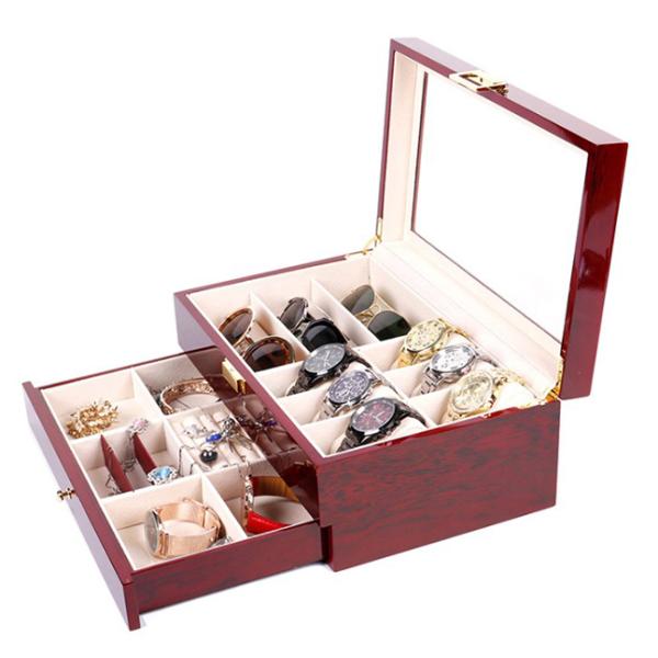 China Custom Luxury Wooden Watch Box with Drawer High Glossy Red Finish for Storage and Display wholesale