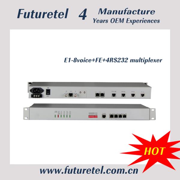 Fiber Optical E1 interface 8 4voice  Ethernet 4RS232 multiplexer