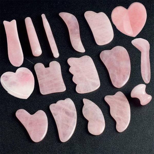 Masajista Gua Sha de Cristal de Jade Natural con herramientas y bolsas de terapia de raspado de cuarzo rosa
