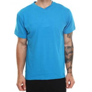 China Men blue tshirt plain front and back for wholesale V neck t shirt for man supplier