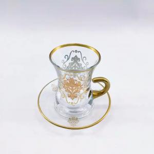 12PCS Arabic Glass Tea Cups Set Handmade Transparent Arab Saucer