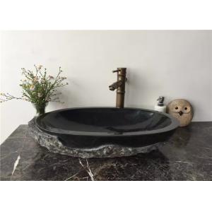 Vessel Mounted Black Stone Sink Bowl Split Surface For Corridor , 400x400x140mm