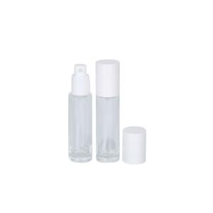 China 30ml Glass Foundation Bottle With Press Pump Travel Cosmetic Emulsion Essence Bottle supplier