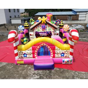 China Campo de jogos inflável das crianças da corrediça colorida da casa do salto do Moonwalk dos doces supplier