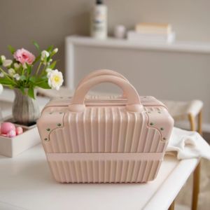 Handled Design Pink Compact Ladies' Handheld Makeup Suitcase with Smart Storage and Water Resistant Aluminum Construction