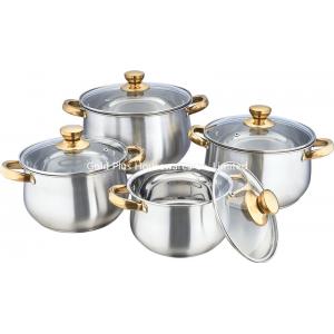 8 pcs Multi cookware set stainless steel soup stock pot golden color nonstick wok stew pot soup pot kit