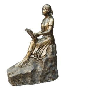 China Bronze Statue Reading Book Decorative Metal Sculpture Reading Garden Statues supplier
