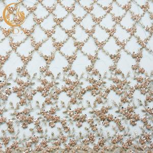 China Sequined Unique Lace Fabric 135cm Width 3D Embroidery For Wedding Gown supplier