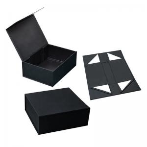 China Custom Black Cardboard Foldable Boxes With Lids Magnetic Folding Box Packaging Supplier supplier