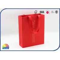 China Gold Stamping Logo Paper Gift Bag Bright Red Color For Holiday Gifts Packaging on sale