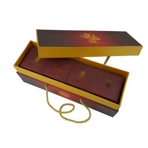 China Gold CMYK Full Colors Rigid Cardboard Material Lid Box Bottom Packing Box with Thick PP Handle Rope supplier