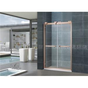 China Rose Gold 10MM Tempered Nano Sliding Glass Shower Screens With Big Hanging Wheels supplier