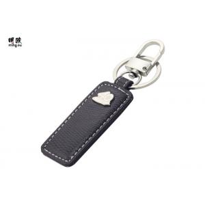 Shiny Nickel Mens Leather Key Holder With Laser Engraved Stainless Sheet Logo