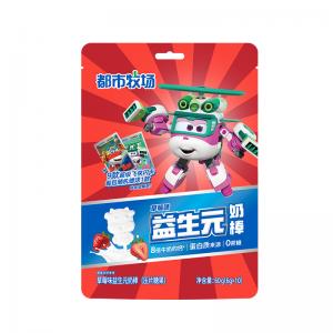 China AEO Chewy Milk Candy Sachet Packets Filled With Strawberry Milk Lollipop Candy supplier