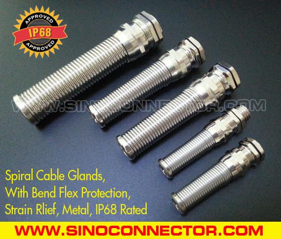 IP68 Rated Spiral Metallic (Brass) Cable Gland with Flexible Kink & Twist