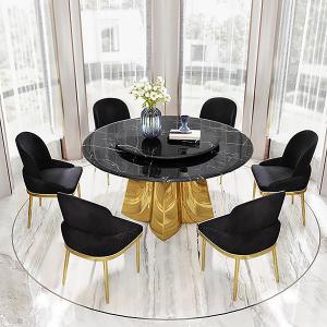 Marble Round Turntable Dining Room Table With Stainless Steel Legs