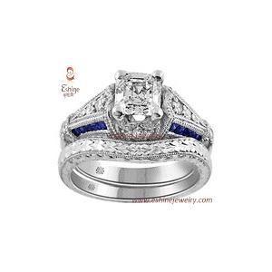 China diamond simulated antique style brass engagement ring set with a seperate clear CZ band supplier