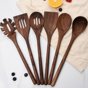 China Black Walnut Kitchen Utensil 6 Pcs Home Solid Wood Spatula Spoon Cooking Set supplier