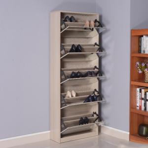 China Wooden Simple Brown Mirror Shoe Rack Cabinet For Apartment And Storage room supplier