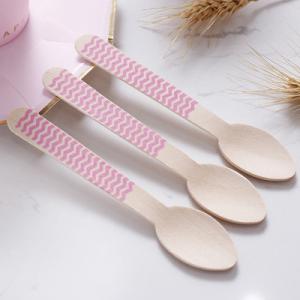 160mm Dinner Cake Pink Wooden Cutlery Utensils For Celebration