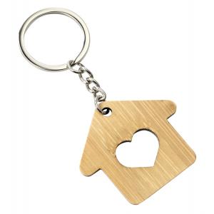 China Natural Wooden House Keychain Ring Metal Pendant Bag Gift supplier
