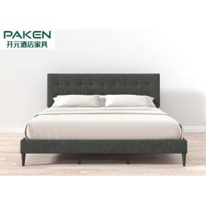 China Tufted Upholstered Low Profile Platform Bed With Buckle Tufted Headboard Solid Wood Legs supplier