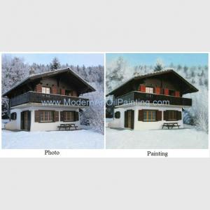 China Stretched House Portrait Oil Painting From Photo , Realistic Scenery Canvas Art Painting supplier