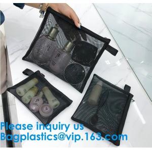 Mesh Makeup Cosmetic Bag de nylon preto/Mesh Make Up Cosmetic Bag de nylon pequeno, Mesh Cosmetic Bag Neceser Toiletry organiza