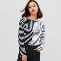 China Antumn Women Contrasting Stripes Long Sleeve T-shirt on sale