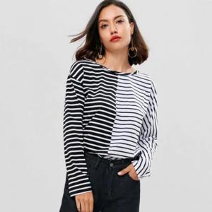 China Antumn Women Contrasting Stripes Long Sleeve T-shirt supplier