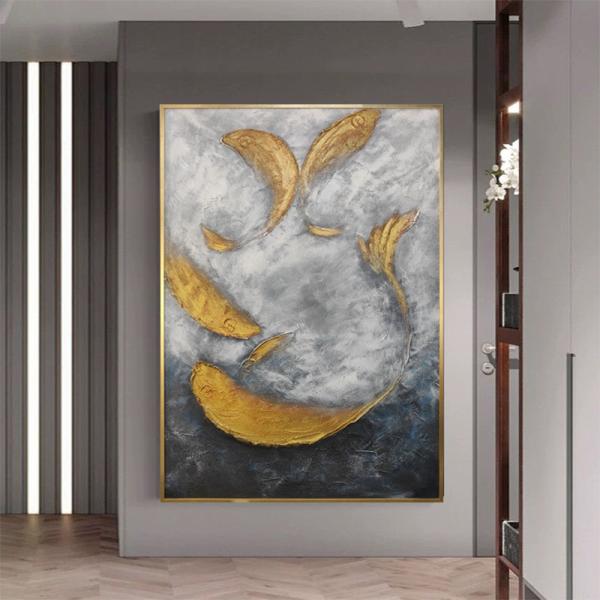 Custom Handmade 6 Color Print Method Gold Foil Landscape Wall Art Painting 3D Textured Artwork for Customized Home Decor
