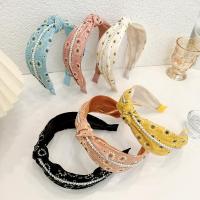 China 2022 Solid Color Fabric Small Floral Headband with Pearl Chain For Women on sale