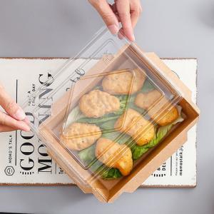 500ml 600ml Kraft Paper Tray Sushi Food Box 300gsm Disposable Food Containers With Lids