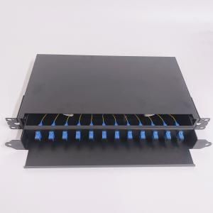 China 12 Ports Optical Fiber Patch Panel Drawer Sliding 1U Black Color Rack Mount supplier