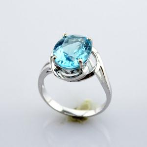Oval Blue Cubic Zirconia 925 Silver Solitaire Gem Ring(F29)