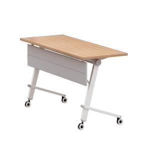Movable Foldable Training Table Water Resistant Wood Grain Color With Shelf