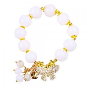 China Natural White Agate 14MM  Crystal Single Circle Hand String Butterfly Charm Bracelet For Gift supplier