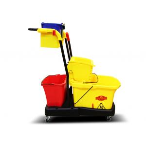 Multifunctional Yellow Plastic Hotel Cleaning Equipment With Mop Bucket / Press Wringer