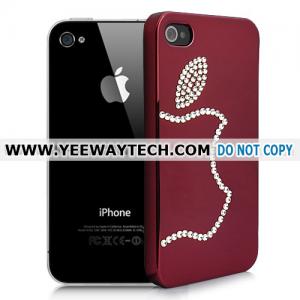 China Rhinestone Apple Logo Decorated Electroplating Case For iPhone 4S - Red supplier