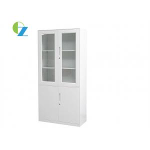 Office Steel File Cupboard Two Glass Door , Three Shelves Metal Stationery Cabinet
