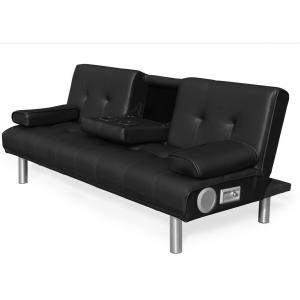 Faux Leather Three Seater Foldable Sofa Bed With Cup Holder And Bluetooth Speaker