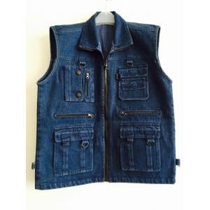 mens vest in 100% cotton, denim, jean, black, fishing vest, S-3XL