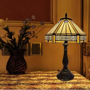 Hexagon 30cm 40cm Hotel Luxury Table Lamp Bar Bedroom Living Room Dormitory Hand Made LED Glass Stained Table Lamp