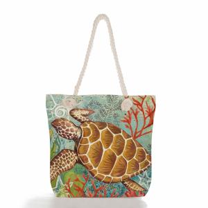 China Octopus Turtle Print Thick Rope Vintage Beach Bag large capacity For Women supplier