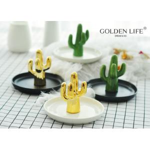 Jewelry Plate Imitated Cactus Jewelry Plate Green Gold Color Ceramic Jewelry Dish