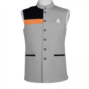 Men'S Cotton Stand Collar Waistcoat Custom For Special Occasion Party Wear Colorblock Vented Hem Waistcoat